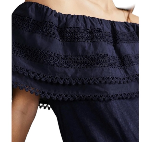 Boden Ruffle Off Shoulder Navy Blue Dress Relaxed Fit 6 Tall Coastal - Picture 2 of 10